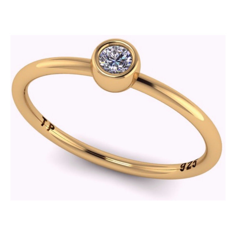 Anel Solitário Zircônia Redonda - Prata 925 Dourada Ouro 18k