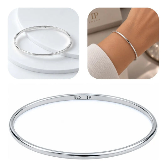 Pulseira Bracelete Liso Prata 925 Maciço 6.5 Cm