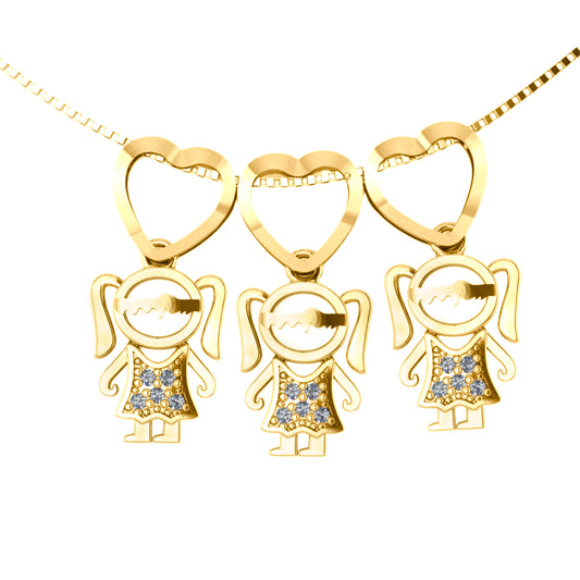 Colar Canga 3 Meninas Zircônias - Prata 925 Dourada Ouro 18k